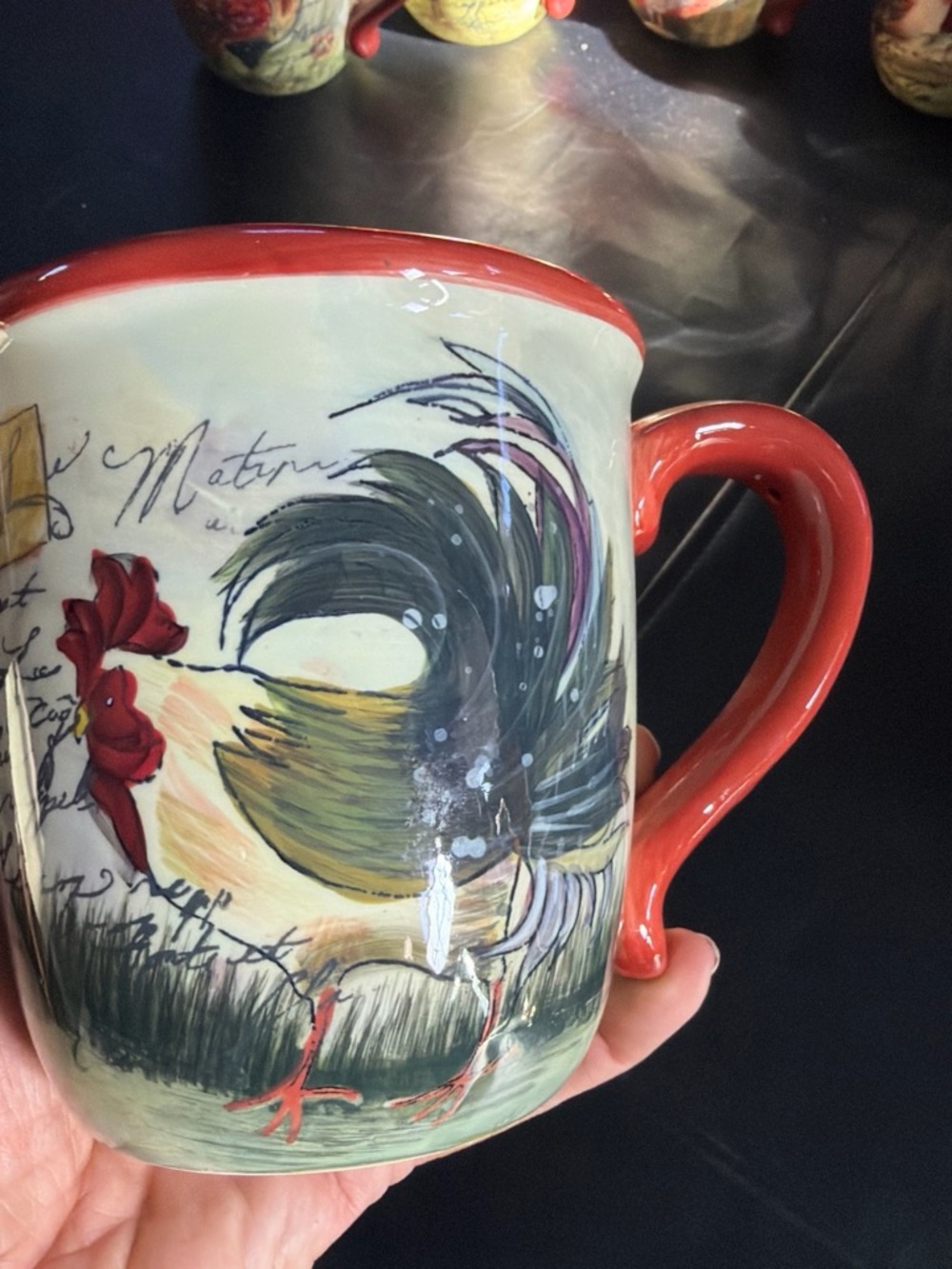 Certified International Rooster Mug in Red Trim set of 6 in new condition